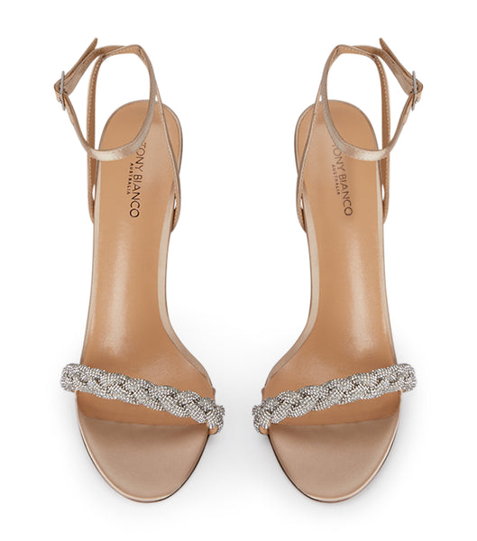 Beige Tony Bianco Kosta Nude Satin 11cm Bling Heels | PHXMI10101