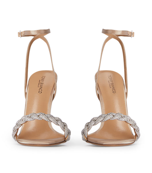 Beige Tony Bianco Kosta Nude Satin 11cm Bling Heels | PHXMI10101