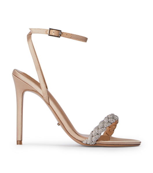 Beige Tony Bianco Kosta Nude Satin 11cm Bling Heels | PHXMI10101