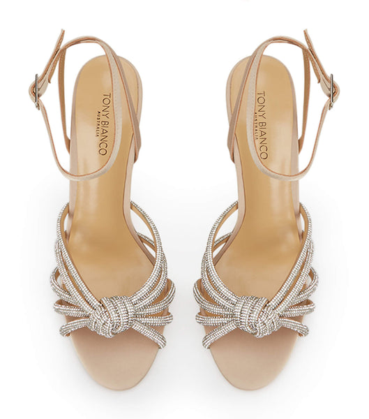 Beige Tony Bianco Kyla Nude Satin 11cm Bling Heels | PHXMI32150