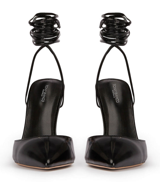 Black Tony Bianco Acer Black Hi Shine 10.5cm Strappy Heels | UPHND25956