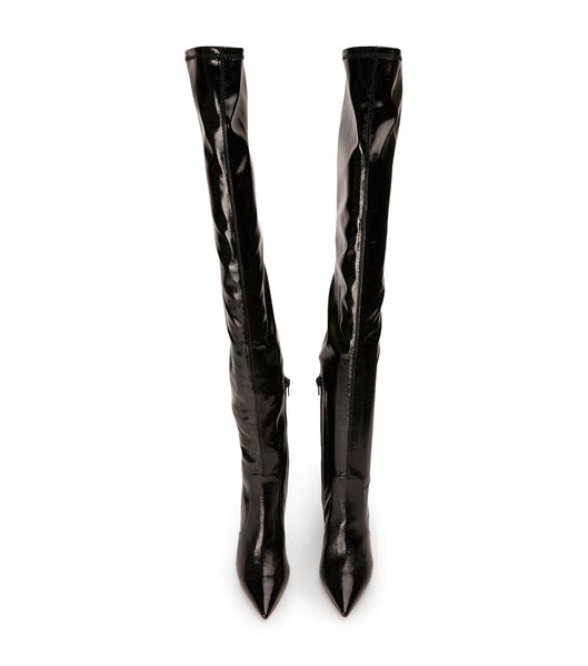 Black Tony Bianco Avah Black Crinkle Patent 10.5cm Heeled Boots | APHWC64276