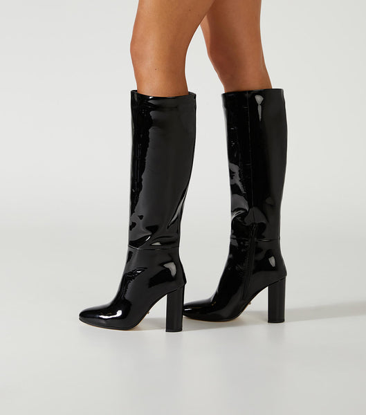 Black Tony Bianco Boss Black Patent 9.5cm Mid Calf Boots | DPHKV75455