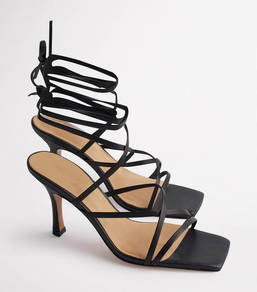 Black Tony Bianco Caden Black Sheep Nappa 8.5cm Strappy Heels | UPHTG76321