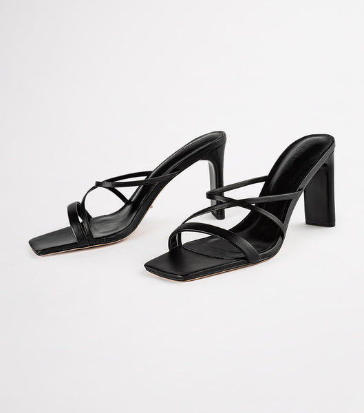 Black Tony Bianco Classic Black Nappa 8.5cm Strappy Heels | UPHND37892