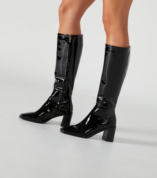 Black Tony Bianco Darby Black Patent 7.5cm Mid Calf Boots | DPHVO49132