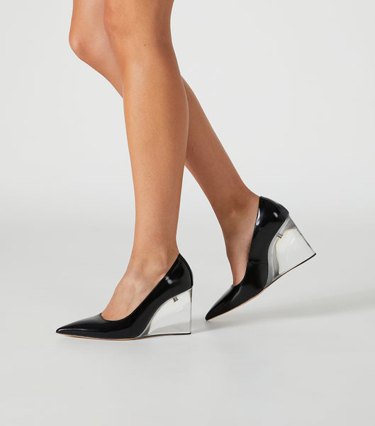 Black Tony Bianco Dolly Black Hi Shine/Clear 9.5cm Wedges | PPHQX31698