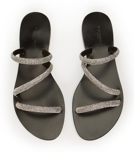 Black Tony Bianco Fusion Crystal/Black Suede 1cm Slides | DPHVO95254