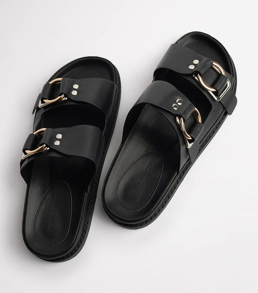 Black Tony Bianco Hunter Black Como 3.5cm Flat Sandals | GPHUC73599