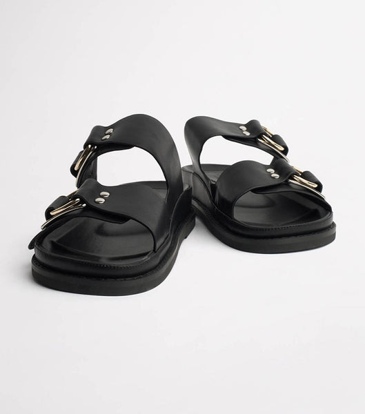 Black Tony Bianco Hunter Black Como 3.5cm Flat Sandals | GPHUC73599