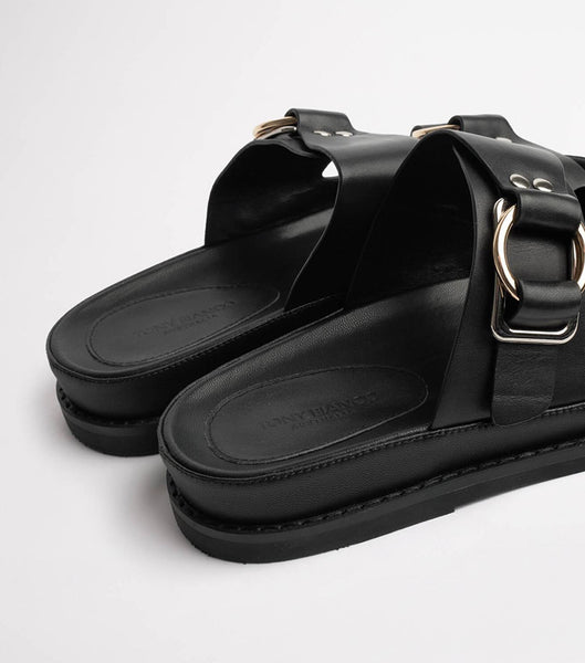 Black Tony Bianco Hunter Black Como 3.5cm Flat Sandals | GPHUC73599