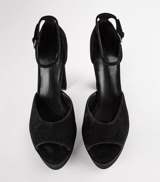 Black Tony Bianco Jayze Black Suede 14cm Block Heels | ZPHMJ53254