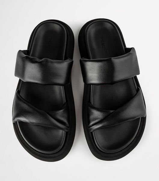 Black Tony Bianco June Black Nappa 3cm Flat Sandals | LPHTR58910