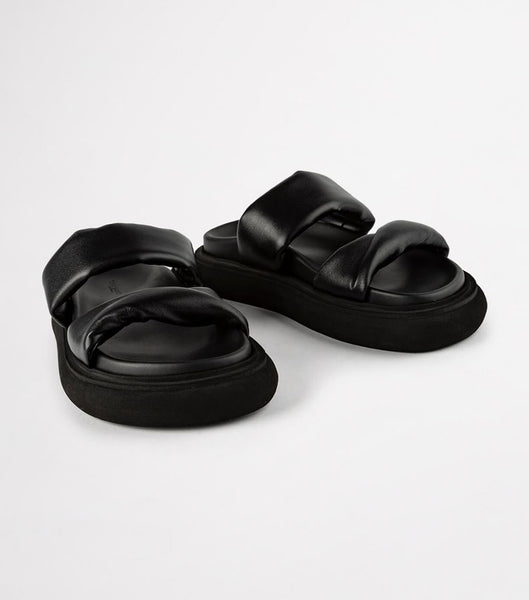 Black Tony Bianco June Black Nappa 3cm Flat Sandals | LPHTR58910