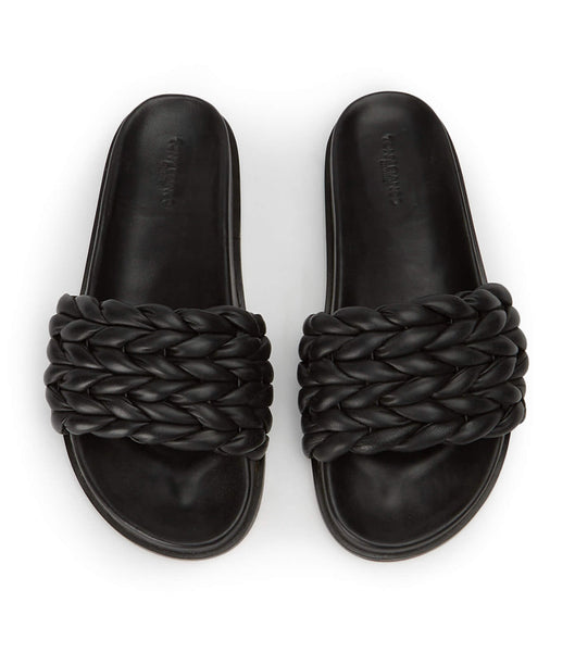 Black Tony Bianco Layton Black Nappa Flat Sandals | PHXMI98259