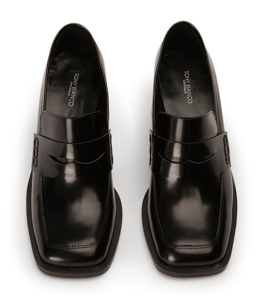 Black Tony Bianco Lomax Black Hi Shine 6.5cm Loafers | QPHUV24628