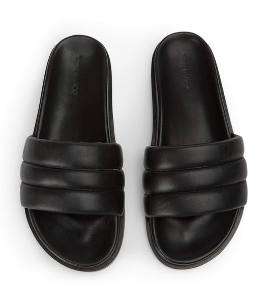 Black Tony Bianco Lucas Black Nappa 1.5cm Flat Sandals | PHNEJ82917