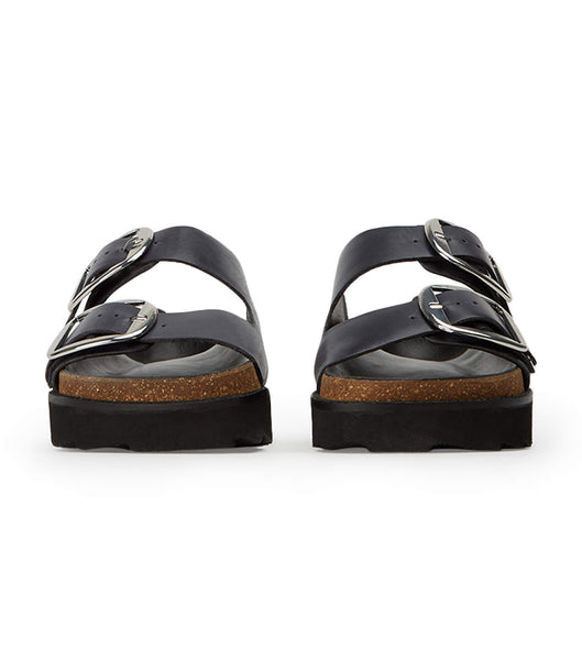 Black Tony Bianco Marty Black Wax Flat Sandals | APHWC59200