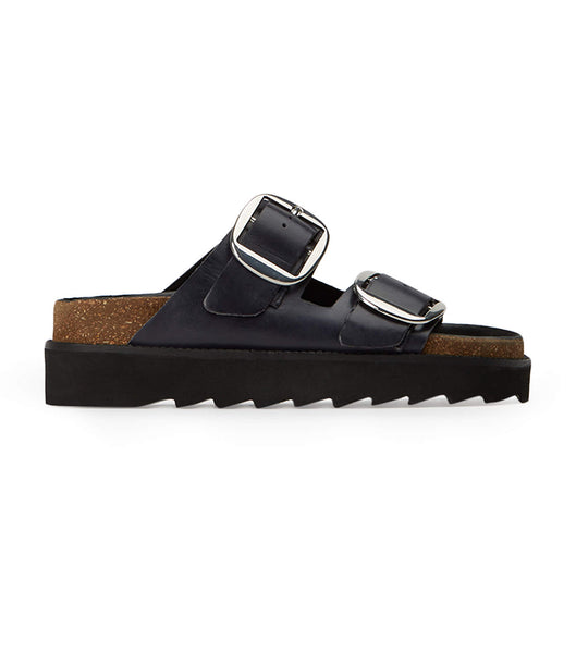 Black Tony Bianco Marty Black Wax Flat Sandals | APHWC59200