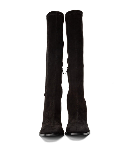 Black Tony Bianco Renae Black Stretch Suede 8.5cm Heeled Boots | EPHVG50421