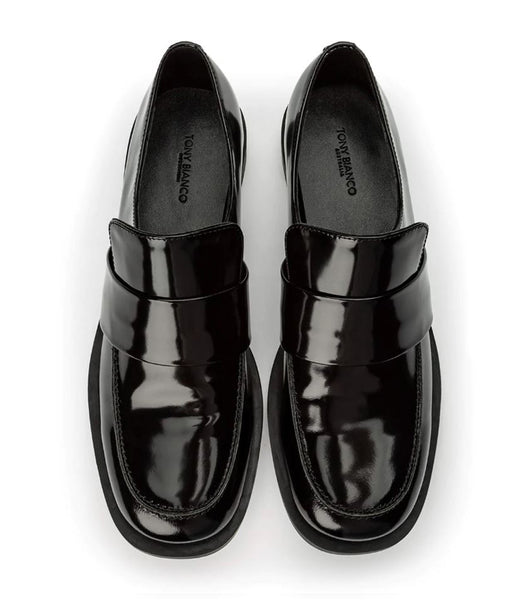 Black Tony Bianco Rovin Black Hi Shine 2.5cm Loafers | ZPHMJ51218