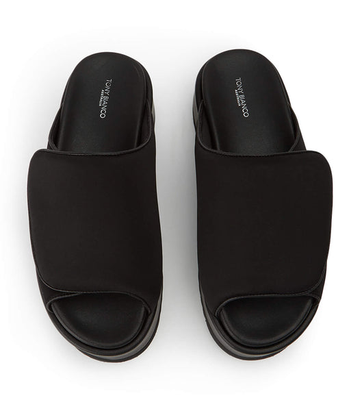 Black Tony Bianco Roxana Black Scuba 6cm Slides | PHQAV50686