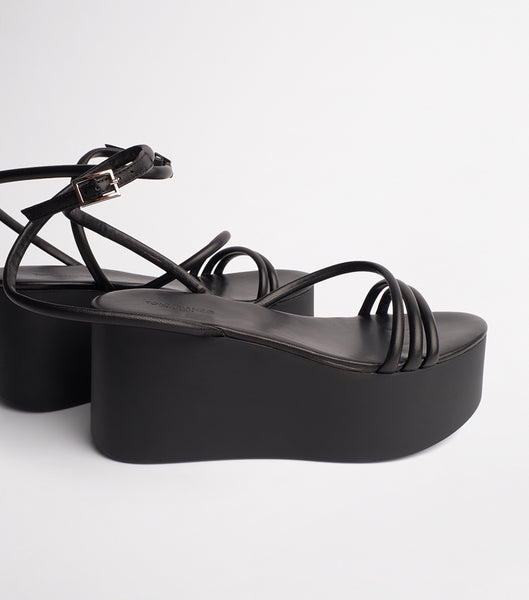 Black Tony Bianco Tory Black Sheep Nappa 9.5cm Strappy Heels | PHICD49758