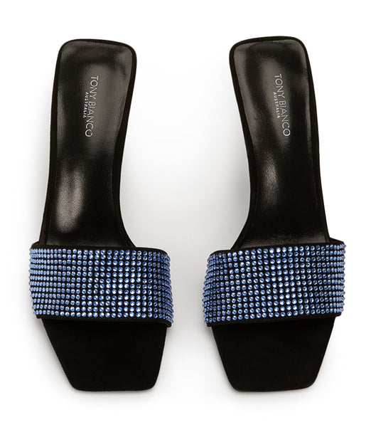 Blue / Black Tony Bianco Naomi Blue Crystal/Black Suede 10.5cm Event Heels | PHCVG26836