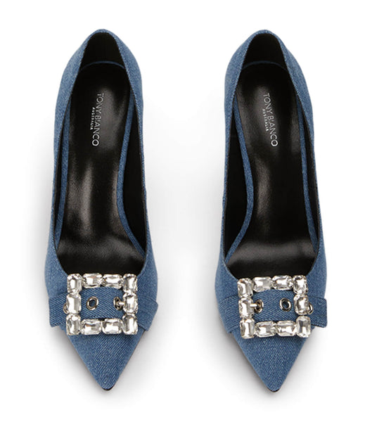 Blue Tony Bianco Abbey Washed Denim 10.5cm Bling Heels | APHDF80906