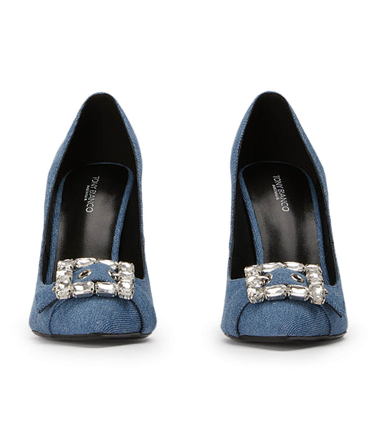 Blue Tony Bianco Abbey Washed Denim 10.5cm Bling Heels | APHDF80906