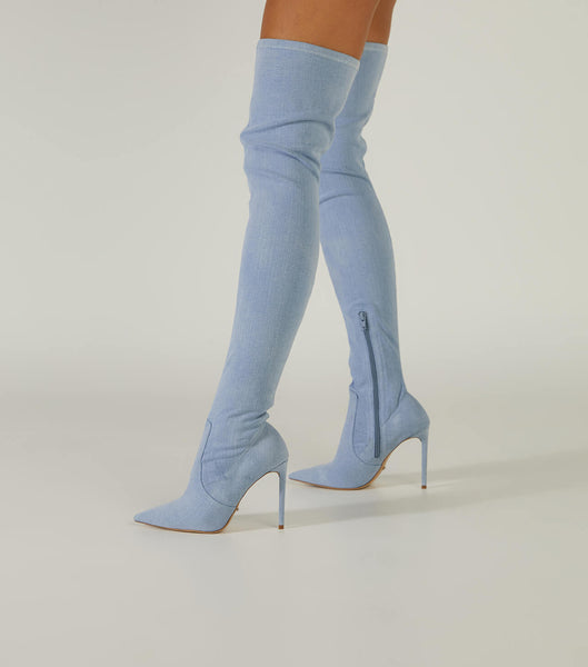 Blue Tony Bianco Avah Denim Stretch 10.5cm Stiletto Boots | BPHSD60237