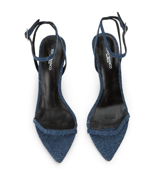 Blue Tony Bianco Myra Blue Denim 10.5cm Bling Heels | PHQAV69685