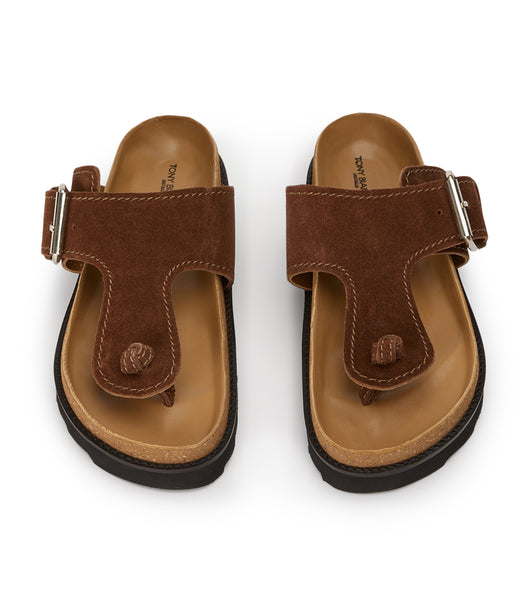 Brown Tony Bianco Marlo Choc Suede 3cm Flat Sandals | XPHBH14304