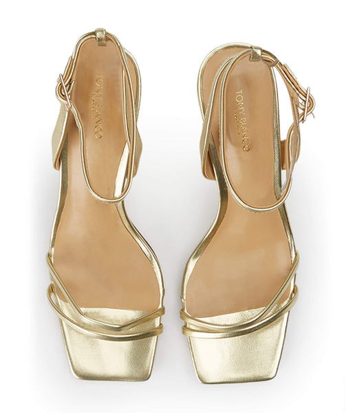 Gold / Metal Tony Bianco Camelia Gold Nappa Metallic 8.5cm Strappy Heels | PHNZX99739