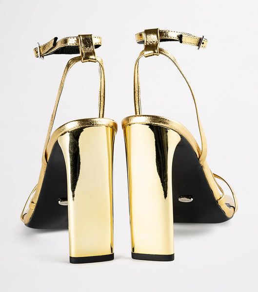 Gold Tony Bianco Fiance Gold Foil 11cm Strappy Heels | PHJZR30020