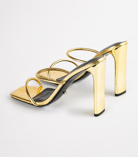 Gold Tony Bianco Florence Gold Foil 11cm Strappy Heels | XPHGW39596