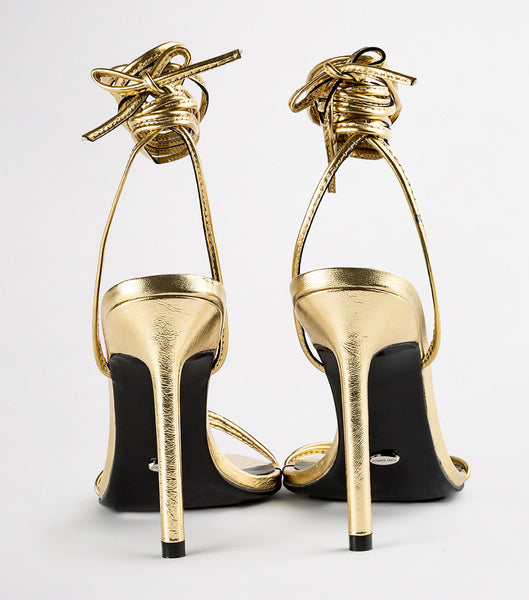 Gold Tony Bianco Millie Gold Foil 10.5cm Strappy Heels | PHICD69141