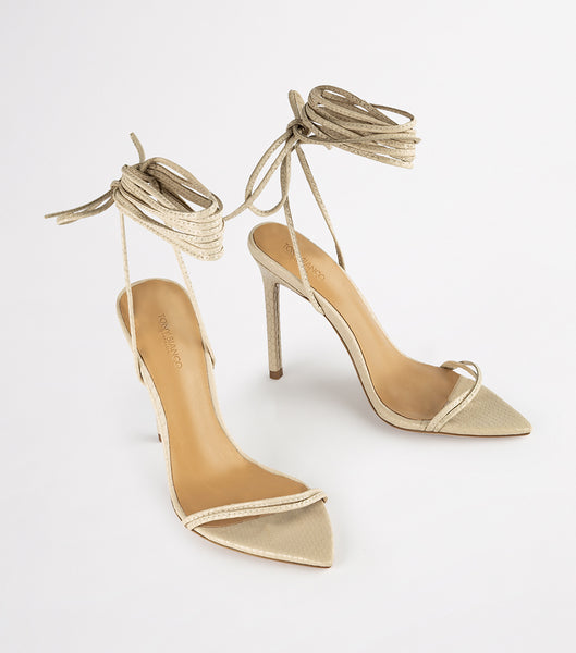 Light Yellow Tony Bianco Millie Vanilla Snake 10.5cm Strappy Heels | FPHUI96297