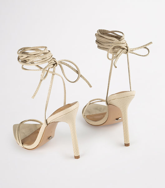 Light Yellow Tony Bianco Millie Vanilla Snake 10.5cm Strappy Heels | FPHUI96297