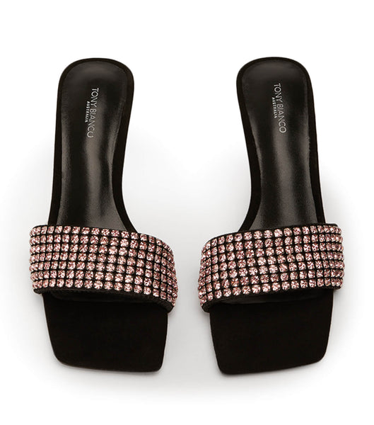 Pink / Black Tony Bianco Amos Pink Crystal/Black Suede 6.5cm Bling Heels | PHCIF57308