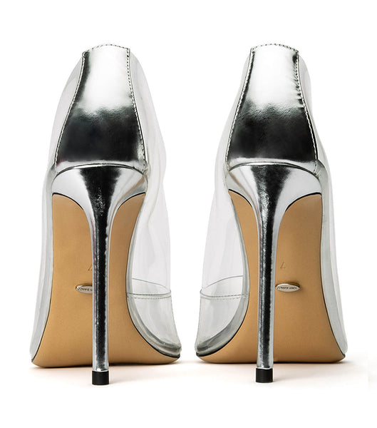 Silver Tony Bianco Alijah Clear Vinylite/Silver 10.5cm Court Shoes | FPHHY22697