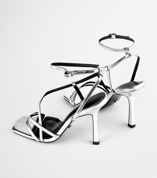 Silver Tony Bianco Franci Silver Foil 10.5cm Strappy Heels | PHCVG15680