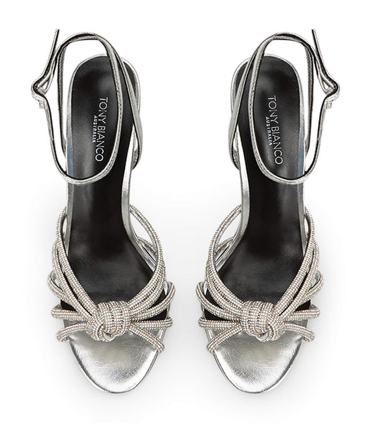 Silver Tony Bianco Kyla Silver Foil 11cm Strappy Heels | PHJKU48748