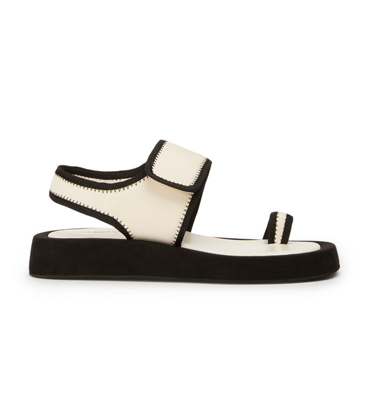 White / Black Tony Bianco Iso White/Black Neoprene 3.5cm Flat Sandals | DPHKV99187