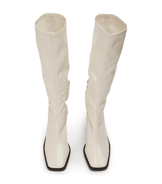 White Tony Bianco Damon Ecru Crinkle Patent 7.5cm Knee High Boots | PHDFL54983