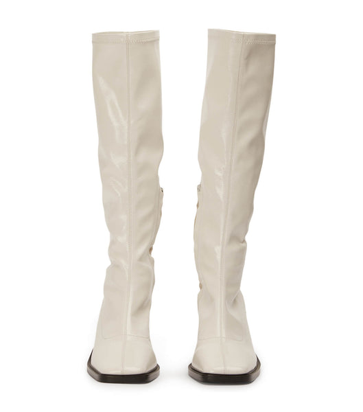 White Tony Bianco Damon Ecru Crinkle Patent 7.5cm Knee High Boots | PHDFL54983