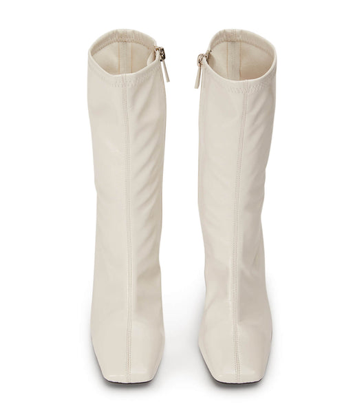 White Tony Bianco Remie Ecru Crinkle Patent 10.5cm Heeled Boots | ZPHMJ85282