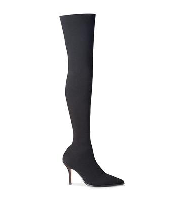 Black Tony Bianco Kori Black Sock Knit 9.5cm Stretch Boots | PHDFL65267