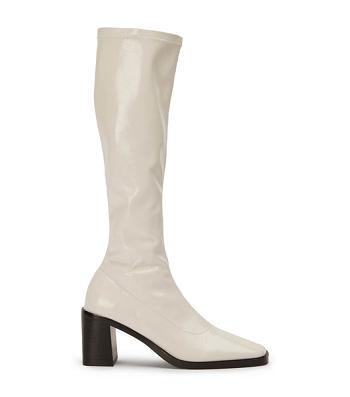 White Tony Bianco Damon Ecru Crinkle Patent 7.5cm Knee High Boots | PHDFL54983